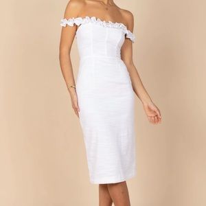 Petal & Pup White Off-Shoulder Midi Dress